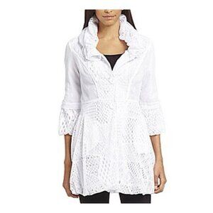 Ali Miles Top Womens Medium White Crochet Bell Sleeve Tunic Cottagecore Prairie